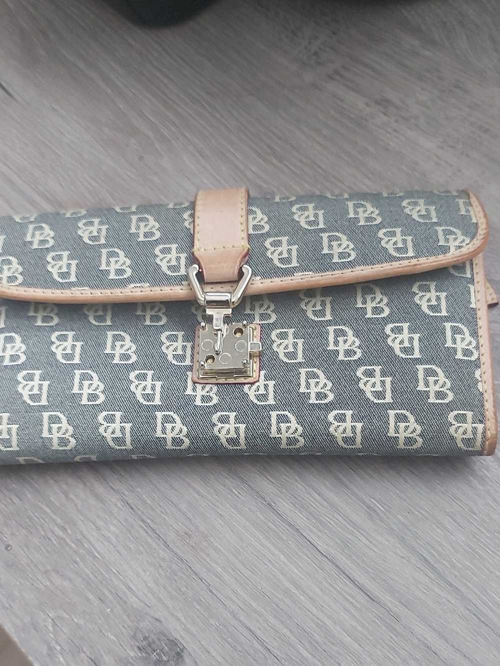 Dooney & Bourke Gray Signature DB Monogram Wallet with Tan Trim